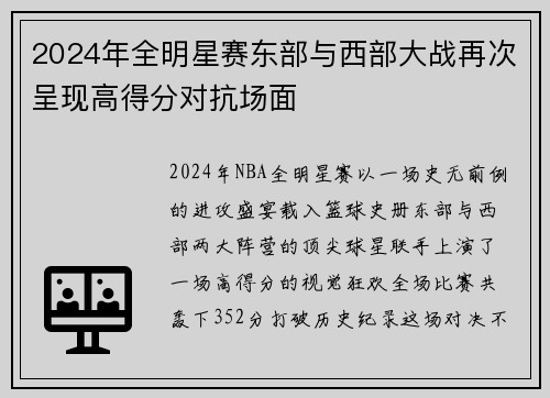 2024年全明星赛东部与西部大战再次呈现高得分对抗场面