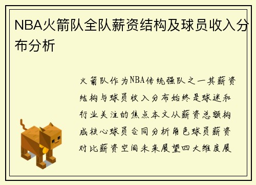 NBA火箭队全队薪资结构及球员收入分布分析