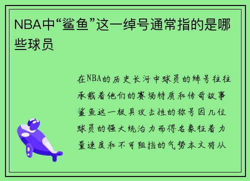 NBA中“鲨鱼”这一绰号通常指的是哪些球员